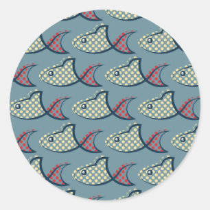 Polka Dot Fish Pattern Classic Round Sticker
