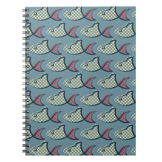 Polka Dot Fish Pattern Spiral Notebook (Front)