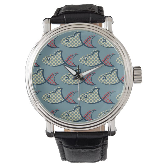 Polka Dot Fish Pattern Watch (Front)