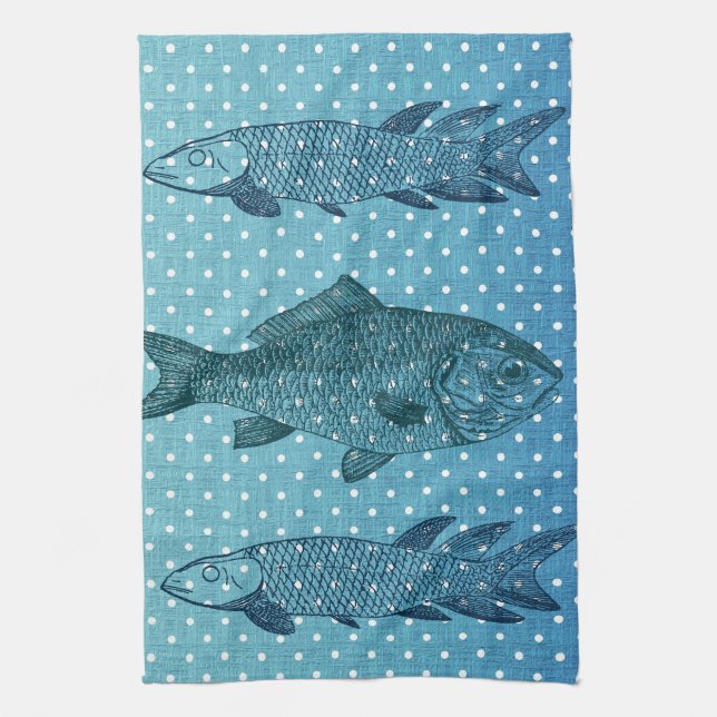 Polka Dot Fish Tea Towel (Vertical)