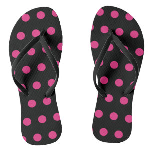 Polka Dot Flip Flops (Black & Neon Pink)