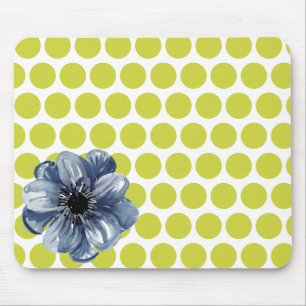 Polka Dot Floral Mousepad with Watercolor Flower