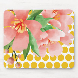 Polka Dot Floral Mousepad with Watercolor Flower