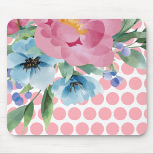 Polka Dot Floral Mousepad with Watercolor Flower