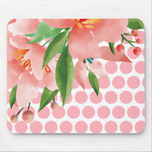 Polka Dot Floral Mousepad with Watercolor Flower