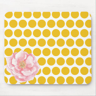 Polka Dot Floral Mousepad with Watercolor Flower