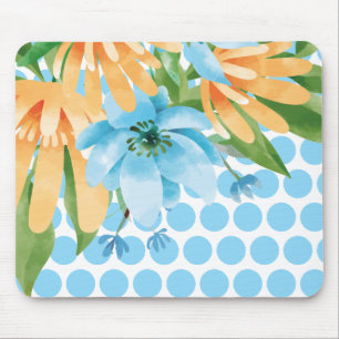 Polka Dot Floral Mousepad with Watercolor Flower