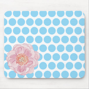 Polka Dot Floral Mousepad with Watercolor Flower