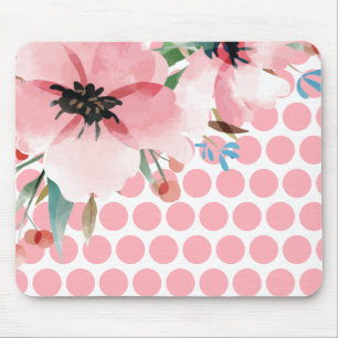 Polka Dot Floral Mousepad with Watercolor Flower