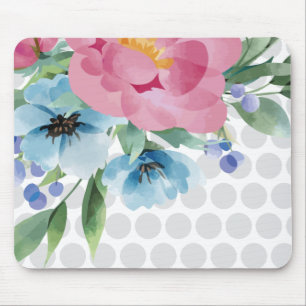 Polka Dot Floral Mousepad with Watercolor Flower