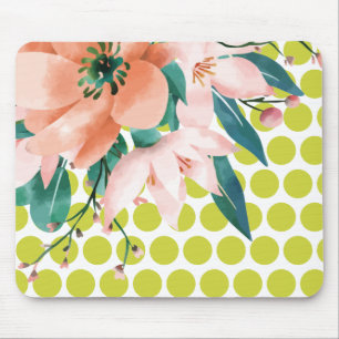 Polka Dot Floral Mousepad with Watercolor Flower