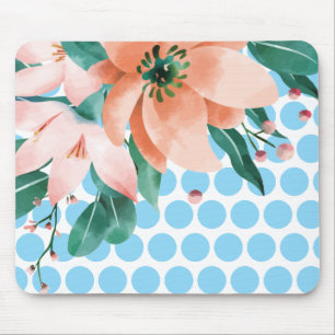 Polka Dot Floral Mousepad with Watercolor Flower