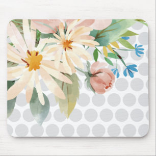 Polka Dot Floral Mousepad with Watercolor Flower