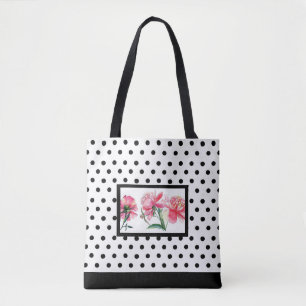 Polka dot floral tote bag