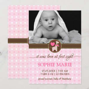 Polka Dot Giraffe Baby Photo Birth Announcement