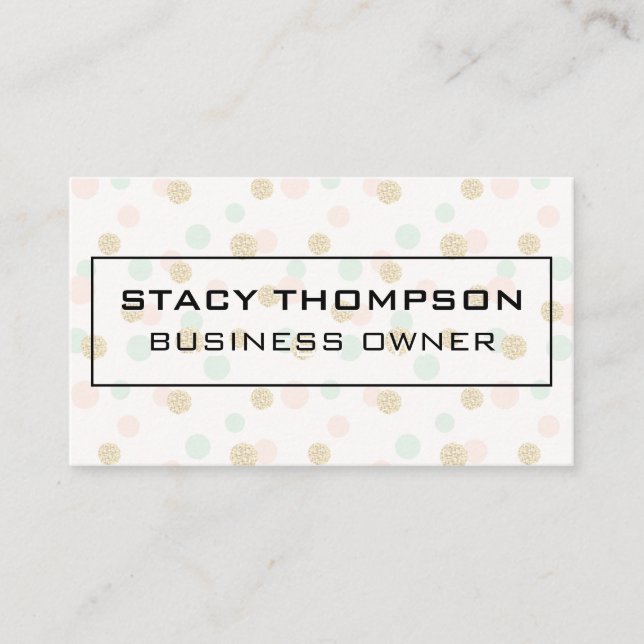 Polka Dot Glitter | Black Border Business Card (Front)