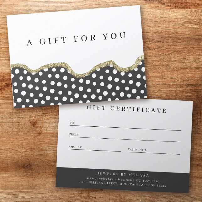 Polka Dot Gold Glitter Business Gift Certificate (Creator Uploaded)