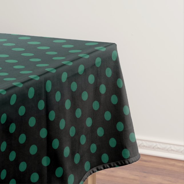 Polka dot gradient green black colours dark print tablecloth (In Situ)