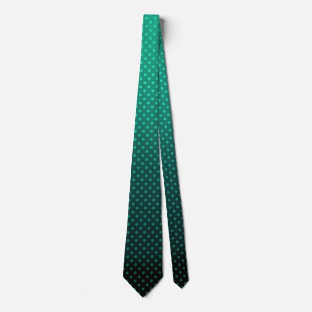 Polka dot gradient green black colours dark print  tie (Front)