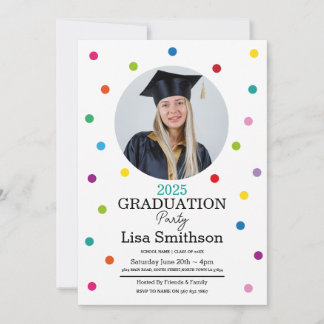 Polka Dot Graduation Confetti Colorful Party Invitation