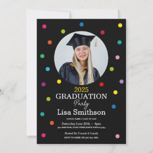 Polka Dot Graduation Confetti Colourful Party Invitation