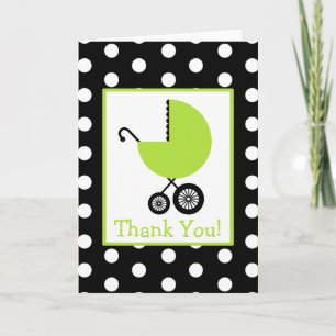 Polka Dot & Green Carriage Baby Shower Thank You Card