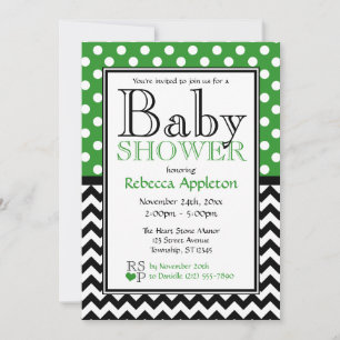 Polka Dot Green & Chevron Baby Shower Invitation