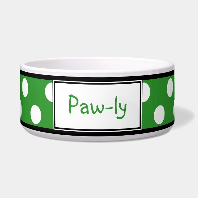 Polka Dot Green Personalised Dog Bowl (Front)