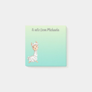 Polka dot green personalised llama post-it notes