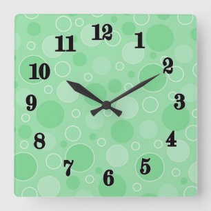 Polka dot green tones retro sixties square wall clock