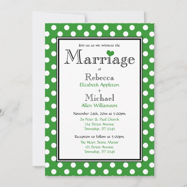 Polka Dot Green Wedding Invitations (Front)