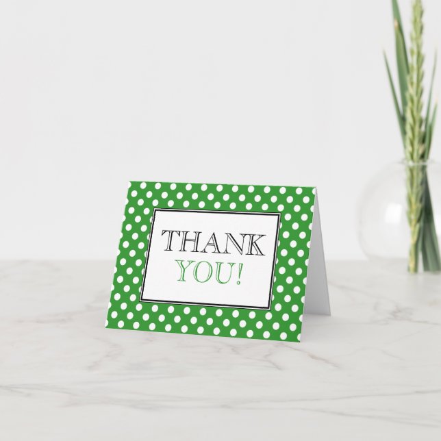 Polka Dot Green & White Thank You Card (Front)