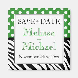 Polka Dot Green Zebra Print Save the Date Magnet