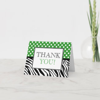 Polka Dot Green & Zebra Print Thank You Card