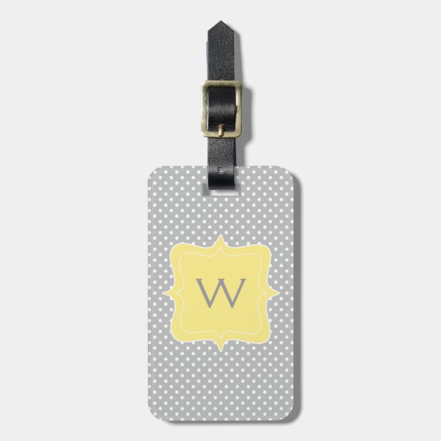 Polka Dot Grey and Yellow Monogram Luggage Tag (Front Vertical)