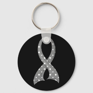 Polka Dot Grey Ribbon Diabetes Key Ring