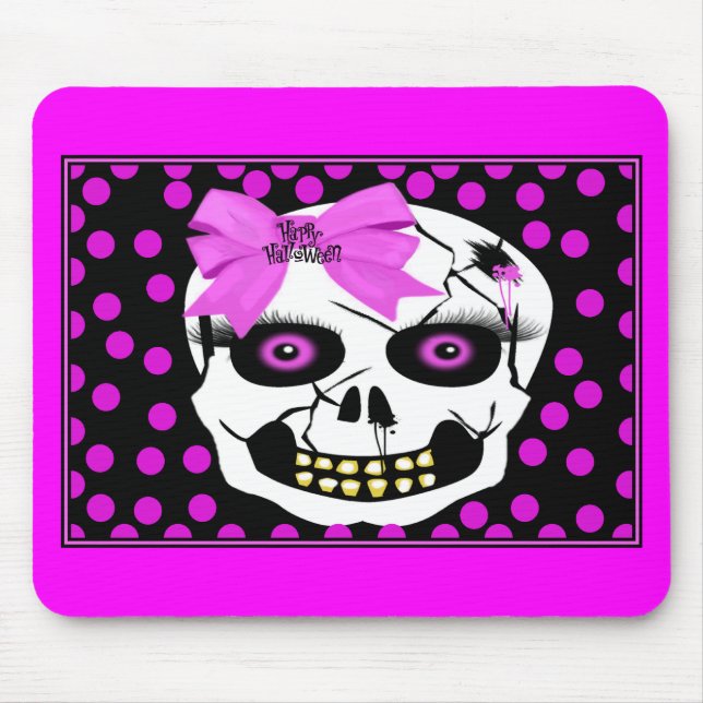 Polka-dot Halloween Girl Scull Mouse Pad (Front)
