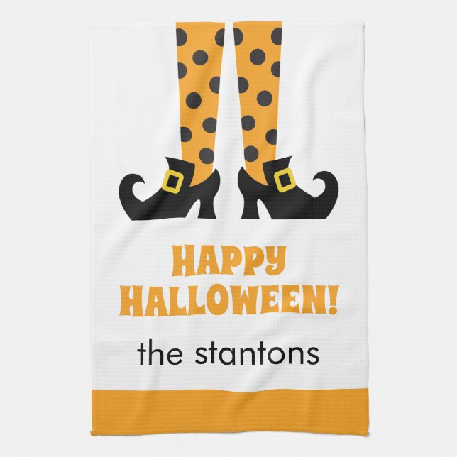 Polka Dot Halloween Witch Kitchen Towel (Vertical)