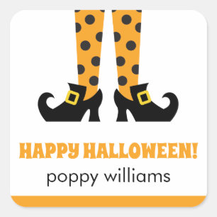 Polka Dot Halloween Witch Personalized Stickers