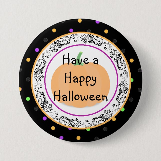 Polka Dot Happy Halloween Black Button (Front)