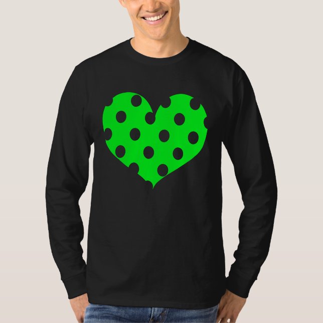 Polka Dot Heart Plain Color BRIGHT GREEN T-Shirt (Front)