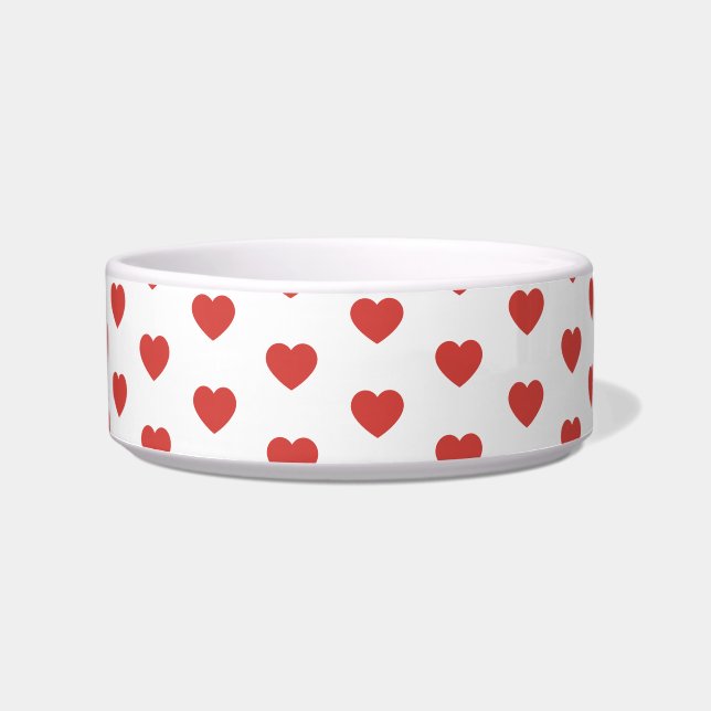 Polka Dot Hearts Love Cat Dog Bowl (Front)