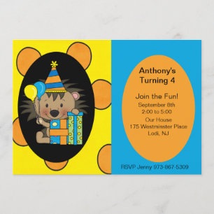 Polka Dot Hedgehog Birthday Invitation