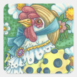 POLKA DOT HEN, CHICKEN STICKERS Square, Sheet