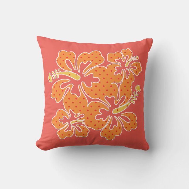 Polka Dot Hibiscus Tropical Outdoor Pillow (Front)