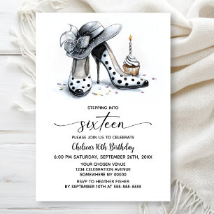 Polka Dot High Heel Shoes 16th Birthday Invitation