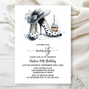 Polka Dot High Heel Shoes 90th Birthday Invitation