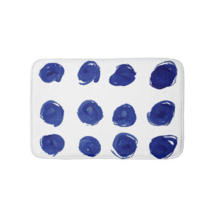 Polka dot, indigo blue watercolor. bath mat