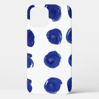 Polka dot, indigo blue watercolor.