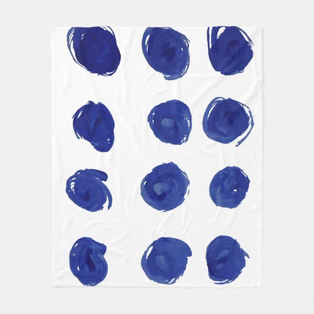 Polka dot, indigo blue watercolor. fleece blanket (Front)